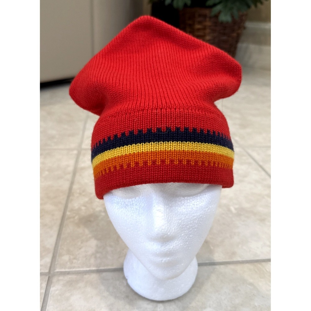 VTG Wigwam Red Stripe Virgin Wool Winter Hat Beanie‎ USA Retro Ski Apres 70s